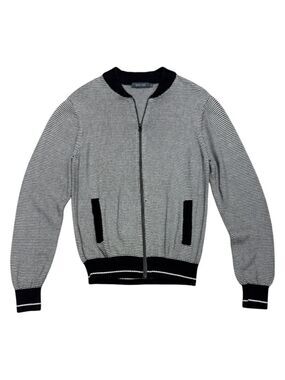 MICHAEL STARS Striped Zip Luxury Designer Knit Sweater Cardigan Jacket Men Large